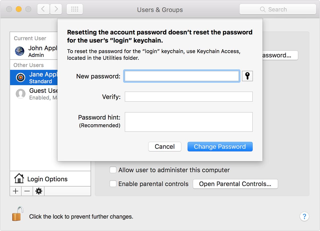 Apple macbook admin password reset